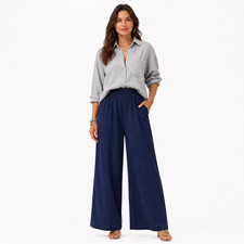 Women's Wide Leg Cotton Pants  Soft Casual Trousers with Side Pockets