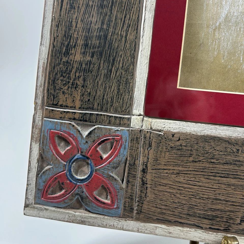 1961 Vintage Original Drawing Child in Chullo Hat LARGE Hand-Carved Frame #144 - Image 3 of 4