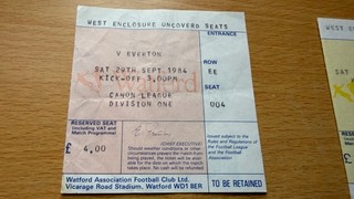 TICKET 1984/85 Watford v Everton League