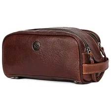 Men’s Genuine Leather Toiletry Bag Travel Dopp Kit with Handle – Brown