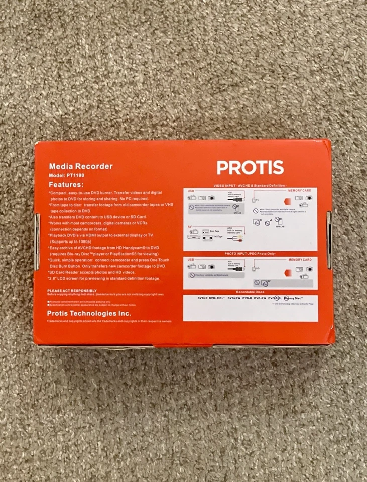 PROTIS Multi-function Media Recorder PT1190 DVD Recorder / Player HDMI USB *NEW* - Image 3 of 4