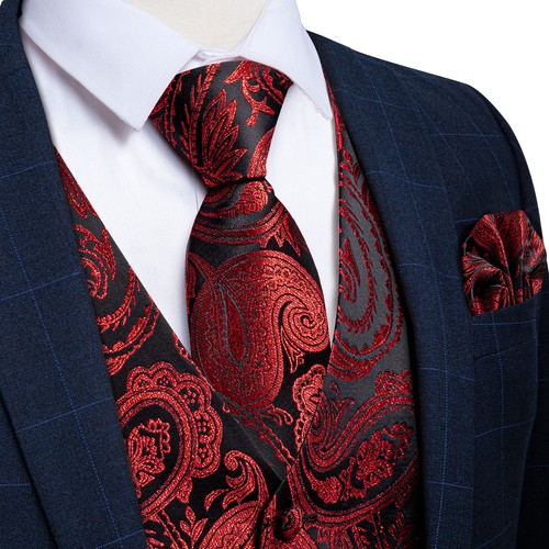 Men's Tuxedo Vest & Bowtie/Necktie Set, Classic Formal Waistcoat Paisley Floral - Picture 136 of 224