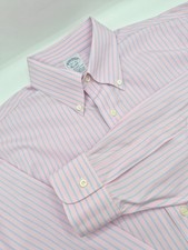 Brooks Brothers Regent Non-iron Button Down Shirt 16.5x34 Pink Blue Stripe
