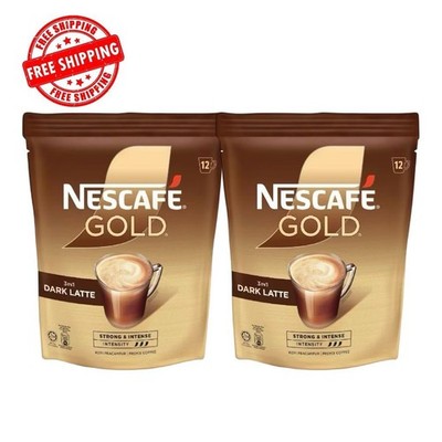 2 x NESCAFE GOLD Dark Latte 3 in 1 Strong & Intense Instant Coffee 34g x 12's