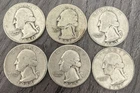 Lot of 6 Silver Washington Quarters  1940-1941-1943-1944-1945-1947 Silver .90