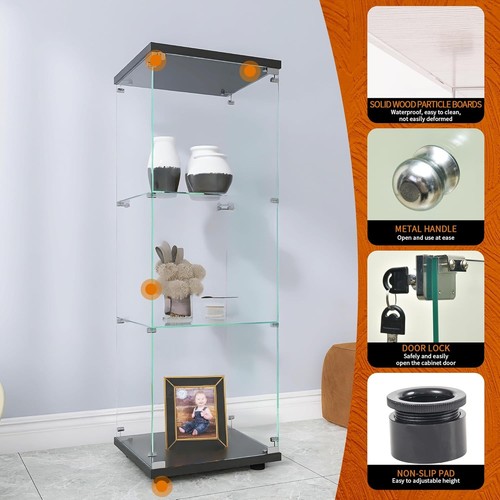 Vitrina de Cristal Negro con 3 Estantes y Cerradura para Salón, Dormitorio,... - Imagen 6 de 8