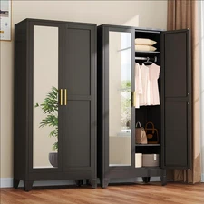Metal Armoire Wardrobe Closet with 2 Mirror Doors, 71"' Wardrobe Cabinet with Ad