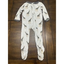Kyte Baby Giraffe Print Bamboo Footie Sleeper White Grey 6-12 Months