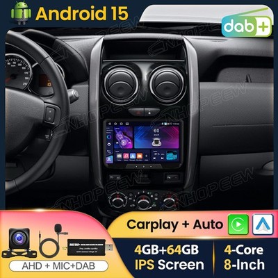DAB+ 4+64GB Android 15 Carplay Autoradio GPS Für Renault Dacia Duster 2015-2017