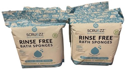Scrubzz Rinse Free Bath Sponges 25ct X6 NEW Sealed - 150 Total - No Rinse Shower