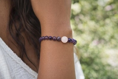  Amethyst und Rosenquarz Kugel Stretch Armband Kugelperlen Ø 6 mm   individuell 