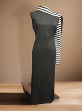 NWT  KOANDAILY Sleek Modern Asymmetrical Single Long Sleeve Maxi Dress Chic L