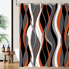 72x72 inch Orange Black Grey Striped Shower Curtain Modern Abstract Art