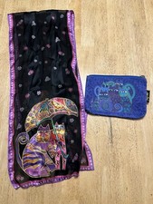 Laurel Burch Canvas Cosmetic Bag Pouch Cat With Silk Scarf 10.5x52 Multicolor