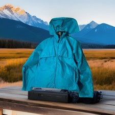 Eddie Bauer Full Zip Jacket Windbreaker Vented Teal Mens XL Vintage Hooded