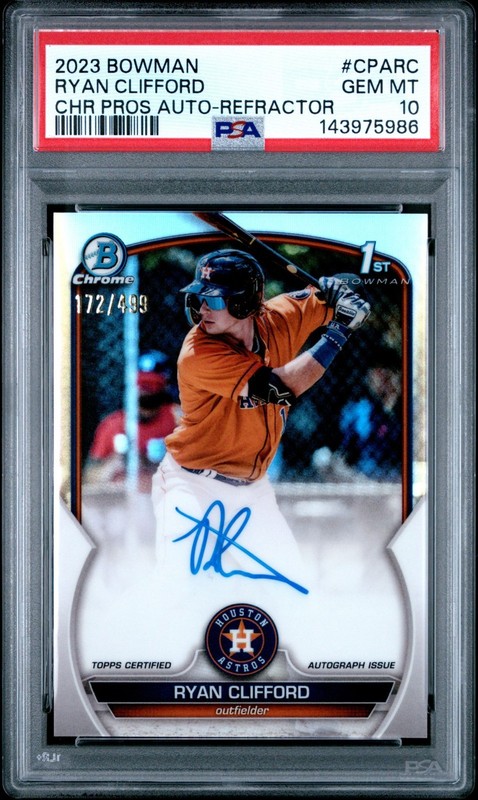 Ryan Clifford Auto 2023 Bowman Chrome 1st  /499 Refractor CPA-RC PSA 10