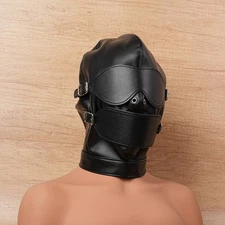 BDSM Head Harness Hood Gimp Blindfold Headgears Open Mouth Gag Bondage Head Mask