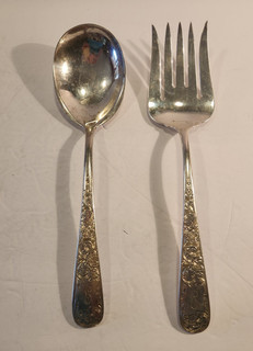 Kirk & Sons Sterling Silver Large Serving Fork & Spoon 9 1/2" w/Mono 226 grams