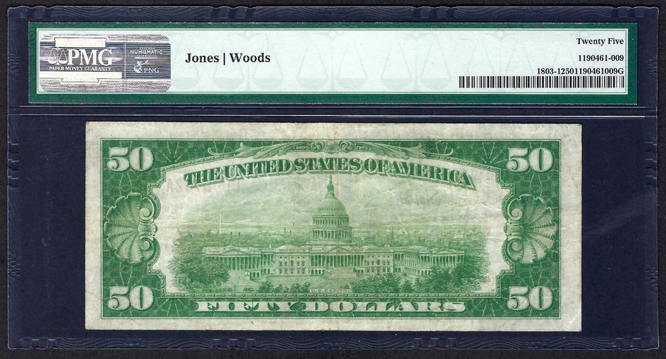 🇺🇸 ND 1929 $50 ♚♚ FARGO, NORTH DAKOTA ♚♚ PMG VERY FINE 25 - Image 3 of 3