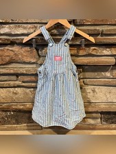 Vintage OshKosh B'gosh Blue Striped Overall Dress with Pink Floral Accents