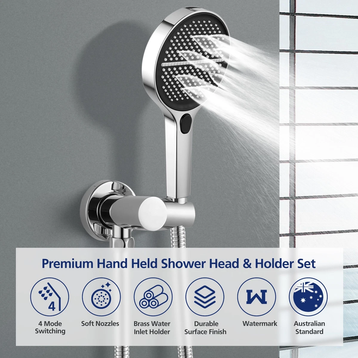 ACA 4-Mode Hand Held Shower Head Set 1.5m Hose Hand Shower Set Round Chrome