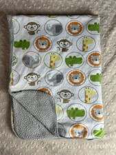 Circo Gray White Animals Baby Blanket Lion Circles Giraffe Elephant Alligator