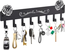 Key Holder Wall Mount with 8 Key Hooks for Wall, Adhesive or Drill Wall Key Hold