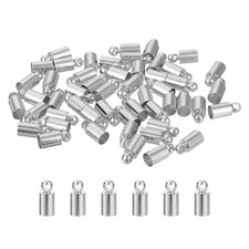 50Pcs Leather Cord End Caps, 4mm OD Column Barrel Terminators, Rhodium Tone