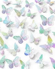 72Pcs 3D Butterfly Wall Decor, Laser Butterfly Decorations, 4 Styles 3 Sizes Rem