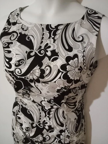 H&M Women’s Size 10 Black Cream Paisley Sleeveless Dress Sheath Zipper Stretch 