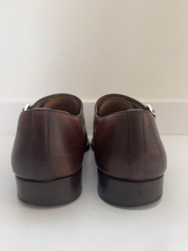 MAGNANNI Brown Leather Double Monk Strap Loafer Shoes Size 11 - Picture 11 of 12