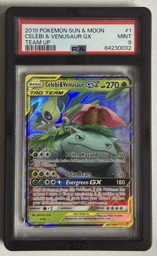 Celebi & Venusaur GX 🔥PSA 9🔥 Sun & Moon Team Up 1/181 Holo Ultra Rare Pokémon