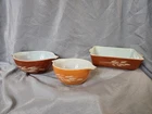 Vintage Brown Pyrex USA Wheat Design Lot #442 #503-8 #441 No Cracks Or Chips (32
