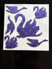 Vintage 80’s June Kessler Sparkly Puffy Satin Purple SWANS Stickers - Rare & HTF