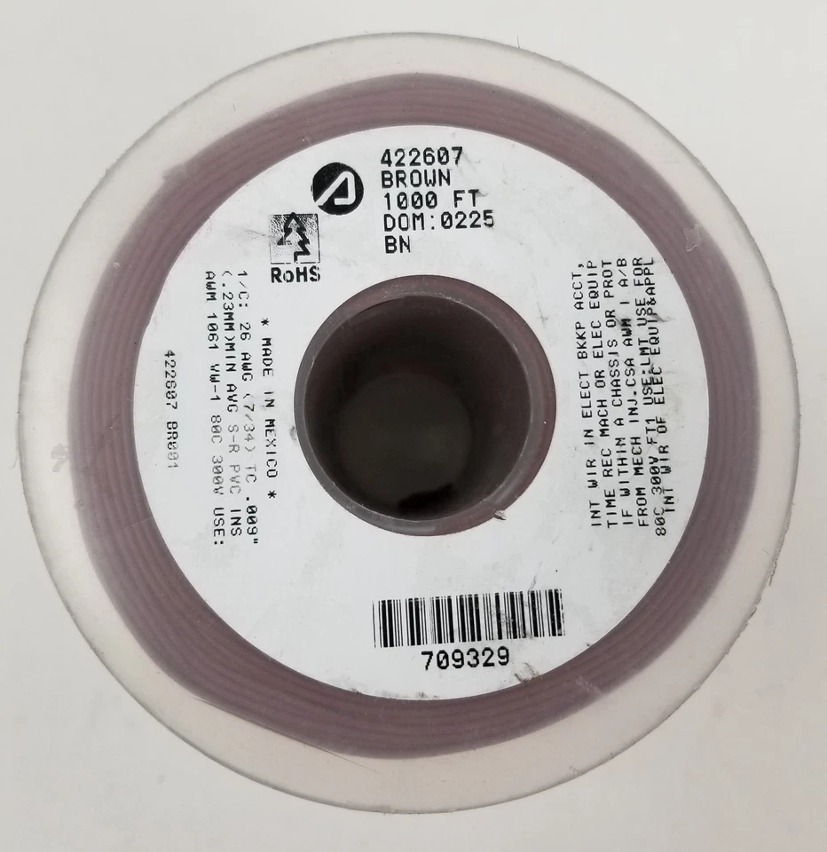 1000' Alpha 422607 BR001 26AWG Hook-Up Strand Wire Brown PVC 300V NEW - Изображение 2 из 4