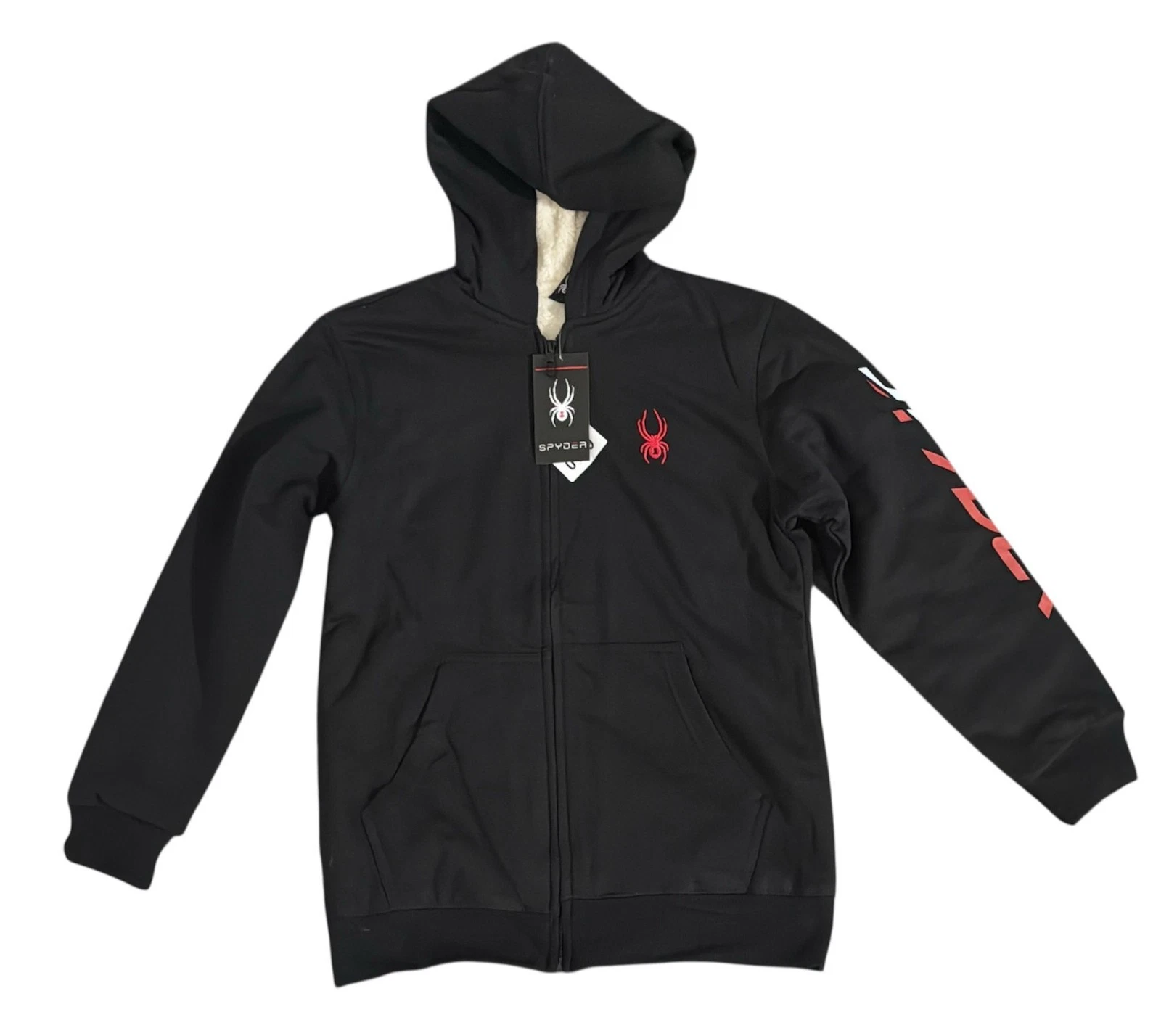 Spyder Boy's Black Sherpa Lined Polar Fleece Hooded Full Zip Jacket! L (14-16)