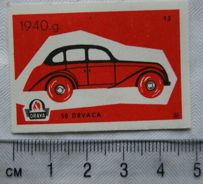 Vintage Matchbox Label - Drava - Vintage Car - 1940g