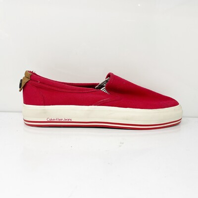 Calvin Klein Womens Gaia Red Slip On Round Toe Casual Shoes Sneakers Size 5