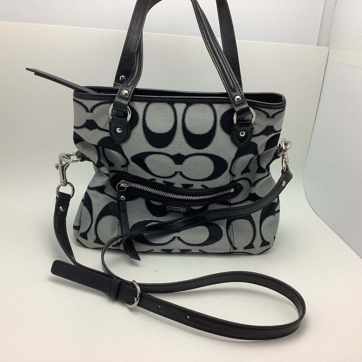 Coach Black/grey/Aqua Signature Crossbody Shoulder Bag Made In Vietnam