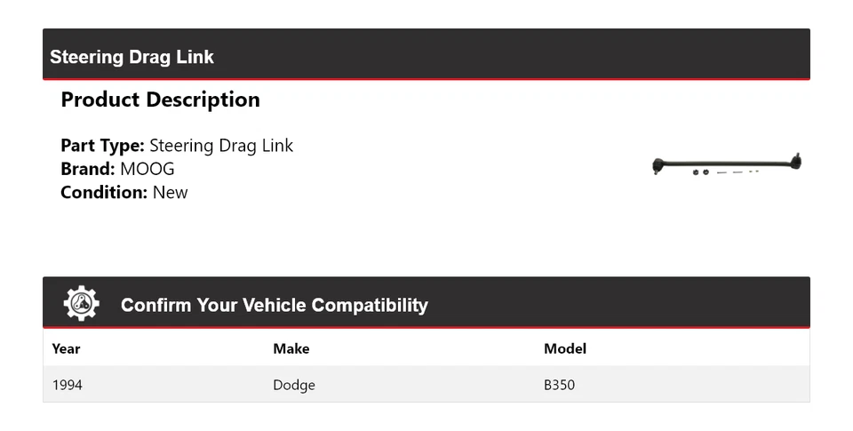 Dodge B350 1994 enlace de arrastre de dirección MOOG Foto 2 de 4
