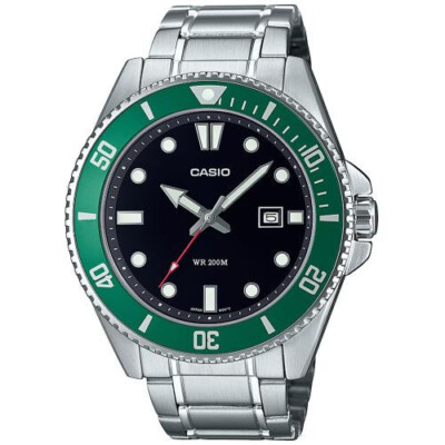 CASIO COLLECTION MDV-107D-3A DIVER GREEN BEZEL STAINLESS STEEL WR