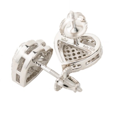 Men's/Women's 925 Sterling Silver Heart Earrings With CZ - Screw Back Hip Hop Style