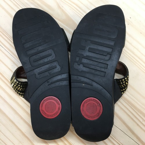 Fitflop Sandals Womens 11 Aztec Chada Slide Wedge N1421 Black Gold Slip On - Picture 10 of 18