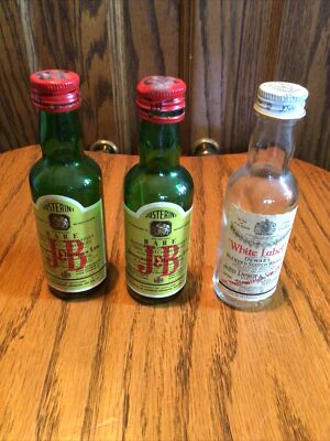 Vintage 2 J&G Rare Scotch Whiskey Airline Bottles & 1 Dewars White Label Bottle