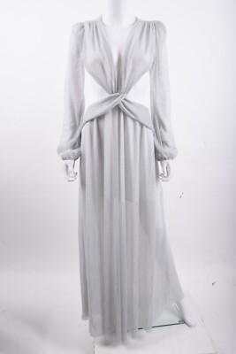 Patbo Womens Metallic Silver Cut out Dress Gown Maxi Sz 0 Balloon Sleeve  NWT | eBay