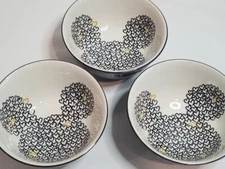 Disney LOVE MICKEY Set of 3 Heart Rice Cereal Ice Cream Bowls Black White Gold