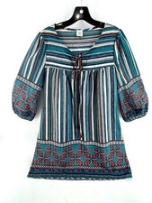 I. Ner Boho Ethnic Tunic Mini Dress Medium Women's Striped Bohemian Brown Green