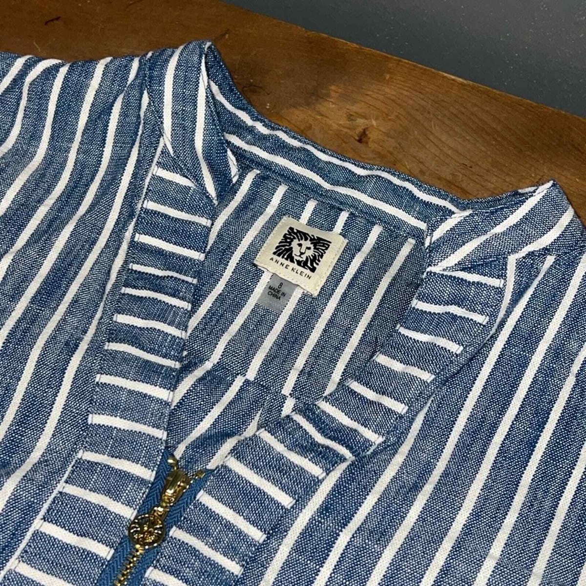 ANNE KLEIN 8 women's blue white stripe knee length dress v-neck roll tab sleeves | eBay ANNE KLEIN 8 women's blue white stripe knee length dress v-neck roll tab sleeves | eBay