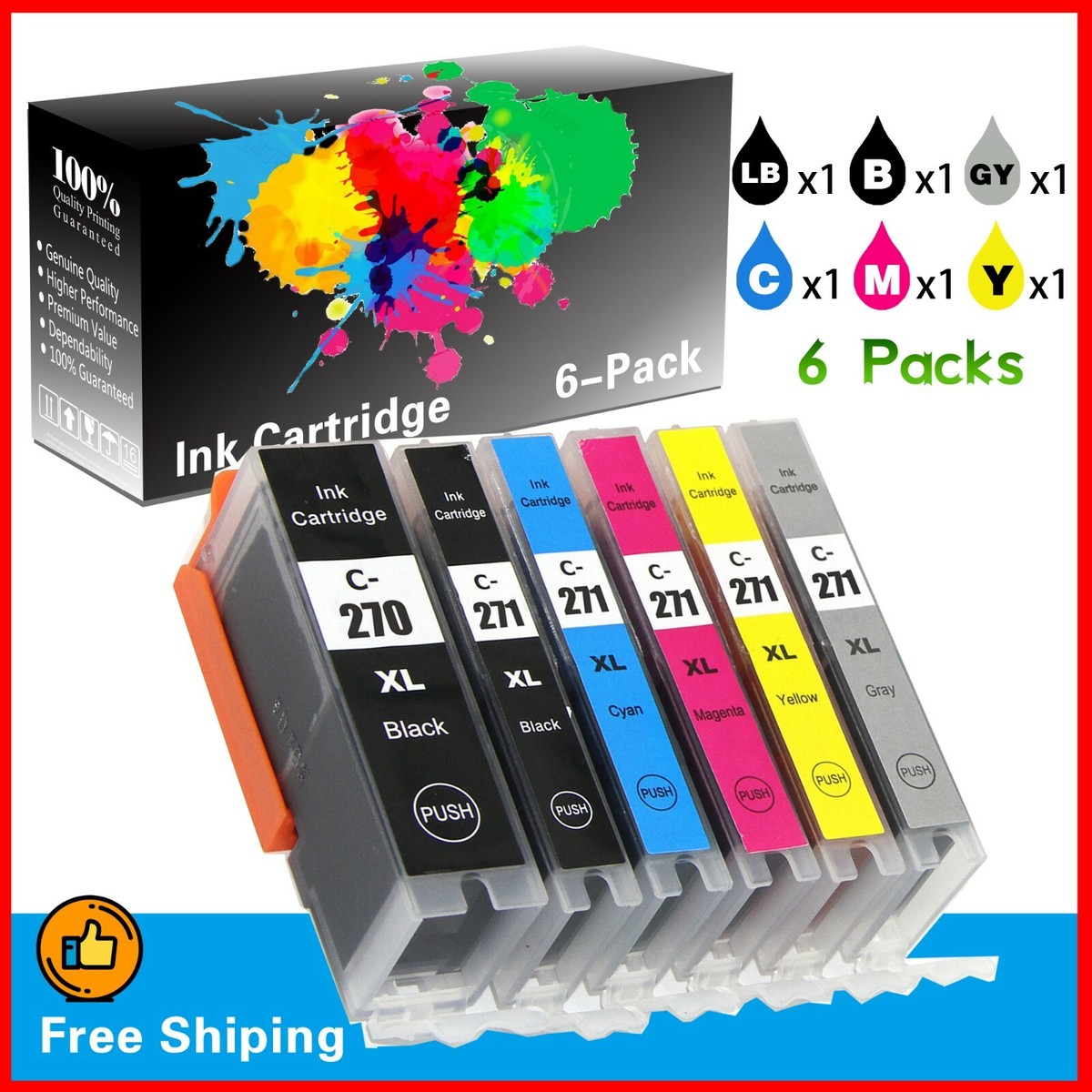 6-PacK PGI 270 CLI 271 Ink Cartridge for Canon PIXMA MG7720 TS9020