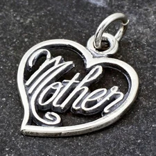 Guaranteed 925 Sterling Silver Mother in Heart Mom Charm Pendant Mother's Day